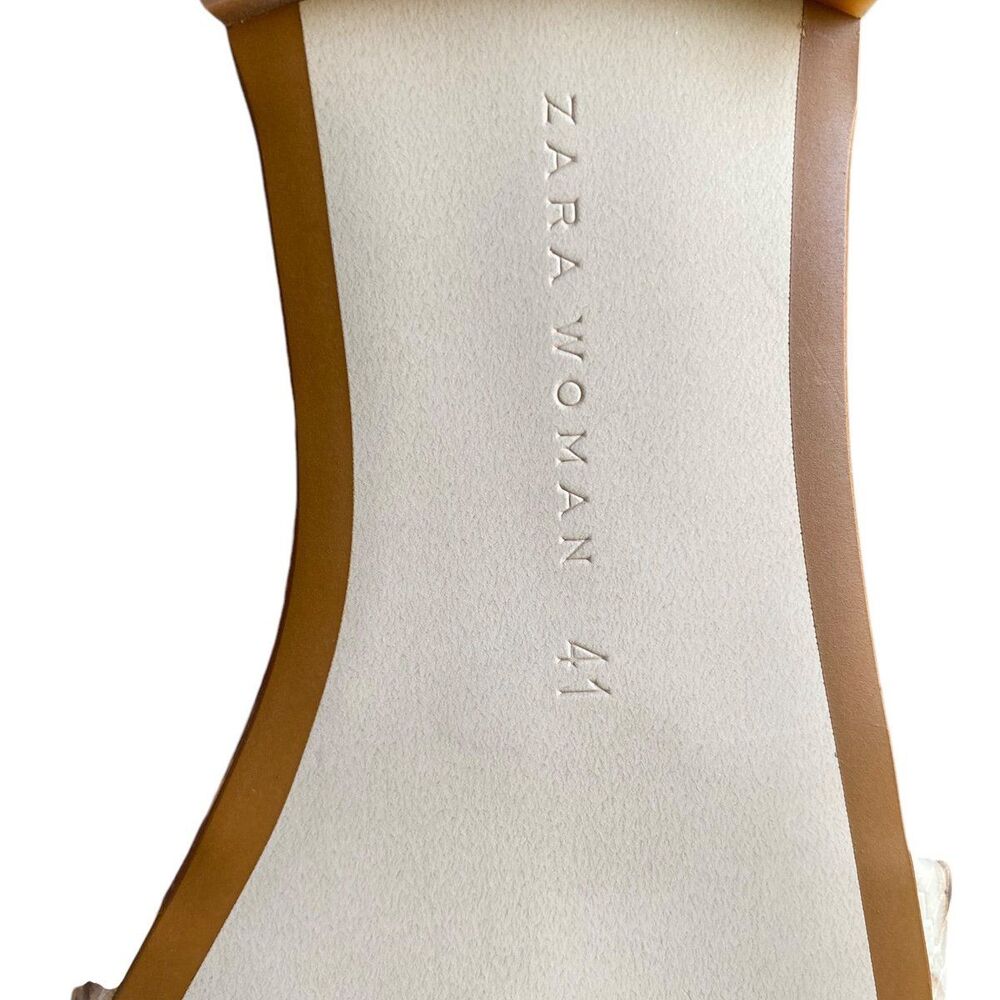 Zara Woman EU41 US10 leather snake print beige cream Tan nude slide sandals - Picture 9 of 13